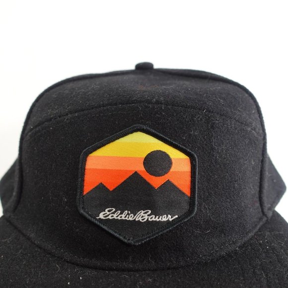 Eddie Bauer Cap Black Baseball Wool Hiking Graphic Snapback 5 Panel Hat Sunrise - Picture 2 of 10